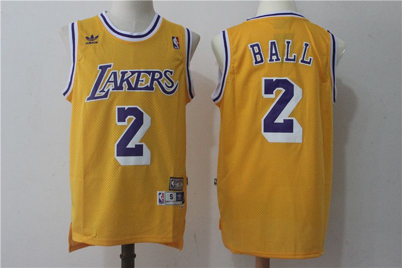 Men Los Angeles Lakers 2 Lonzo Ball Yellow throwback NBA Jerseys